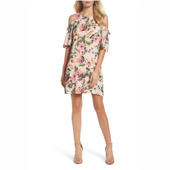 NEW Charles Henry Floral Cold Shoulder Dress - Picture 1 of 5